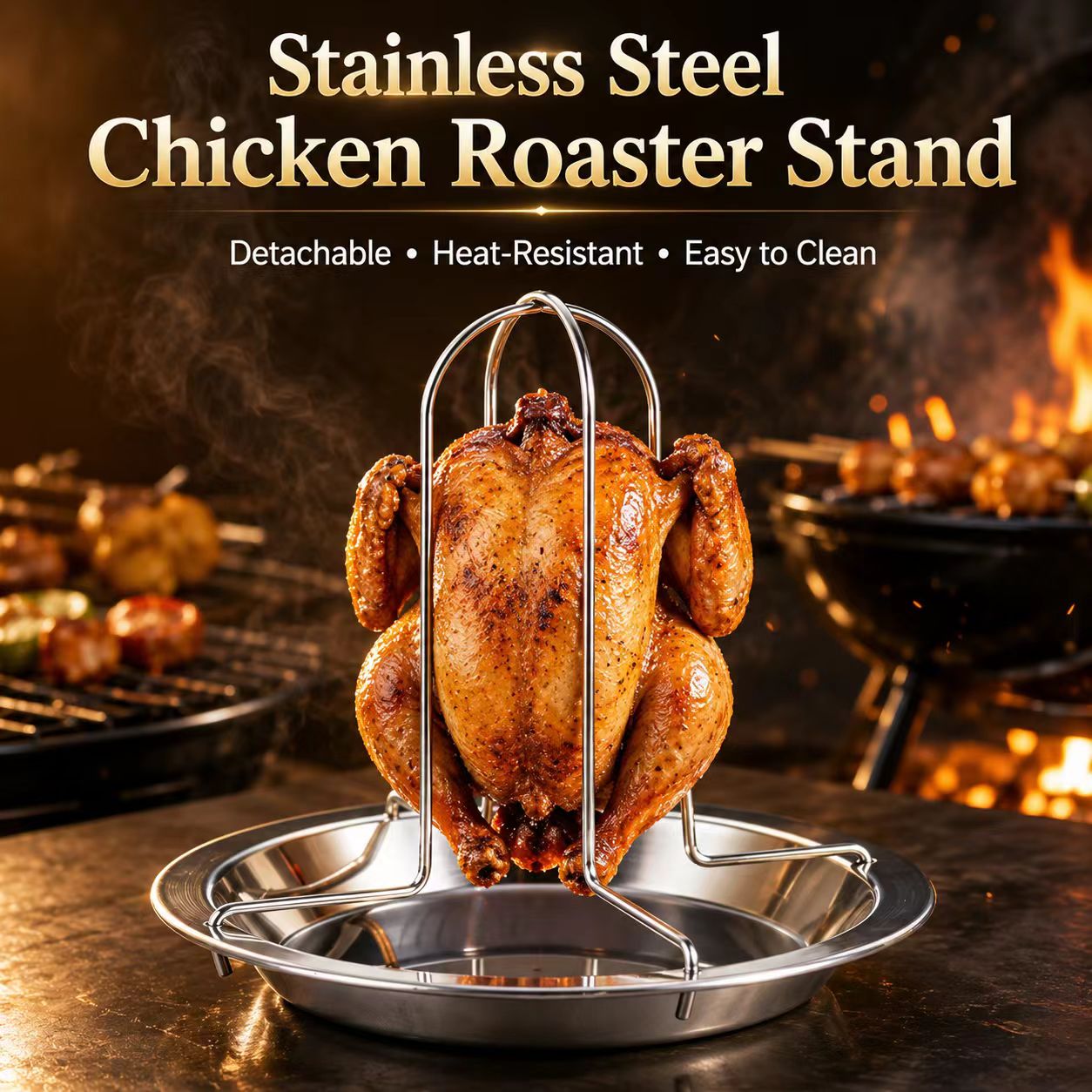 Camping Cooking Portable - Suporte Portátil para Grelhar Frango Inteiro,
