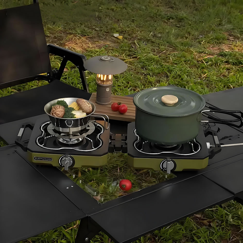 Camping Double Cooking Stove - Fogão de acampamento duplo queimador portátil