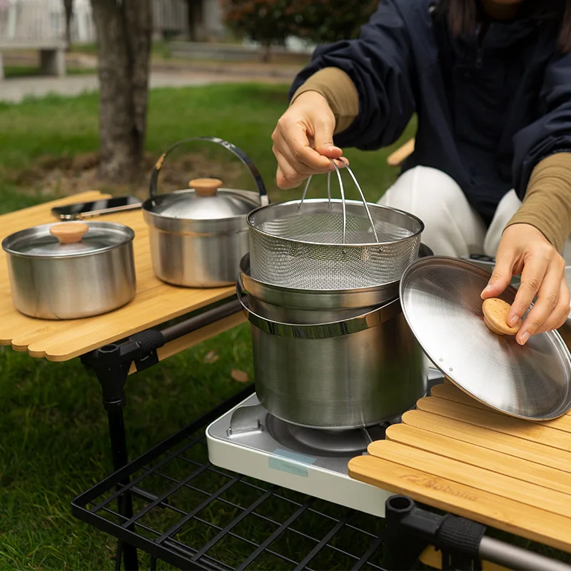 Novo Conjunto de Panelas de Aç - Camping Cooking Pot Set avaliação e preço