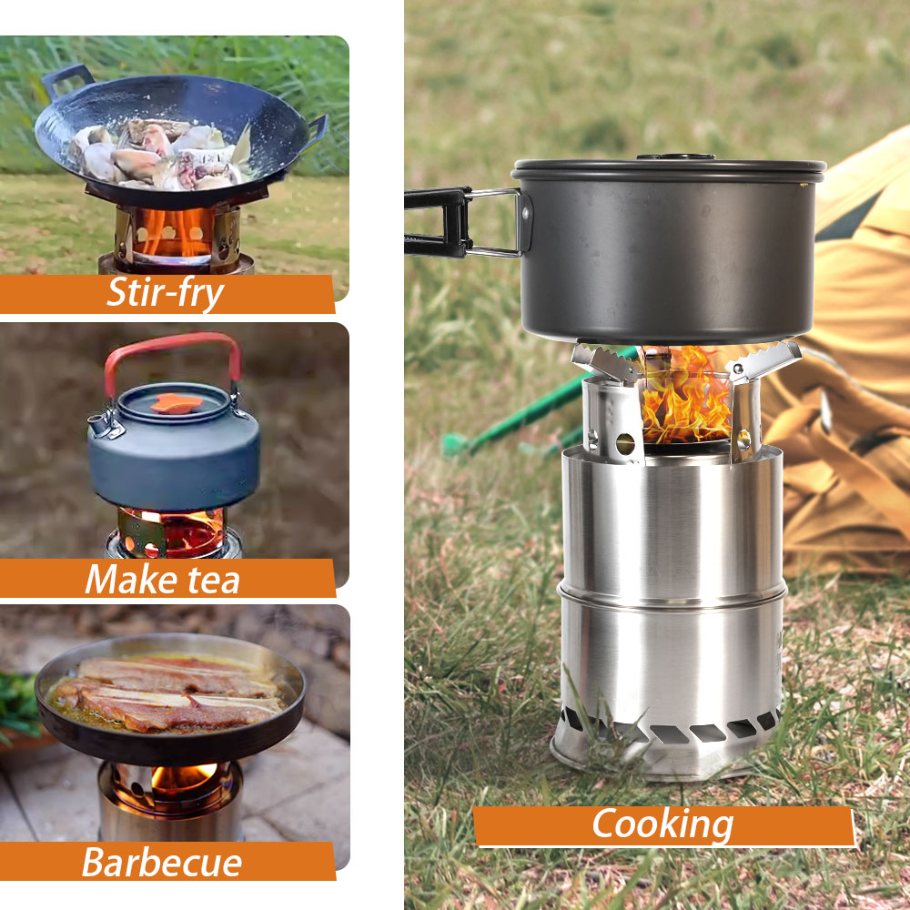 Fogão Portátil a Lenha para Ac - Camping Double Cooking Stove avaliação e preço